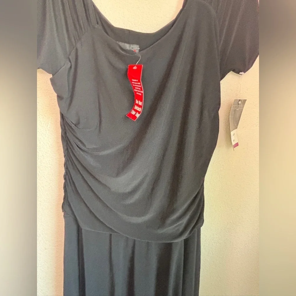 NWT Scarlett Black Drape Scoop Neck Short Sleeve Ruched Cocktail Party Dress 18W